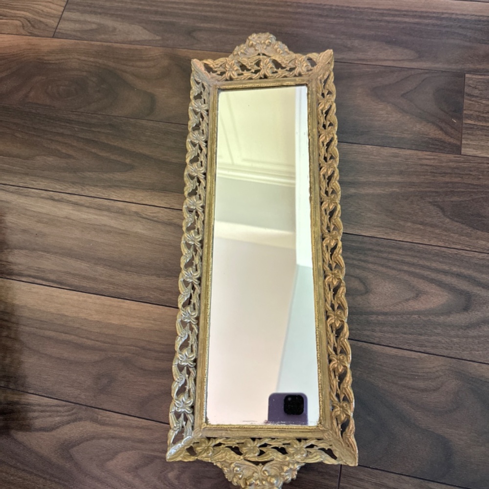 Elegant Gold Fancy Mirrored Vanity Tray - vintage antique ornate decorative chic - Picture 2 of 5